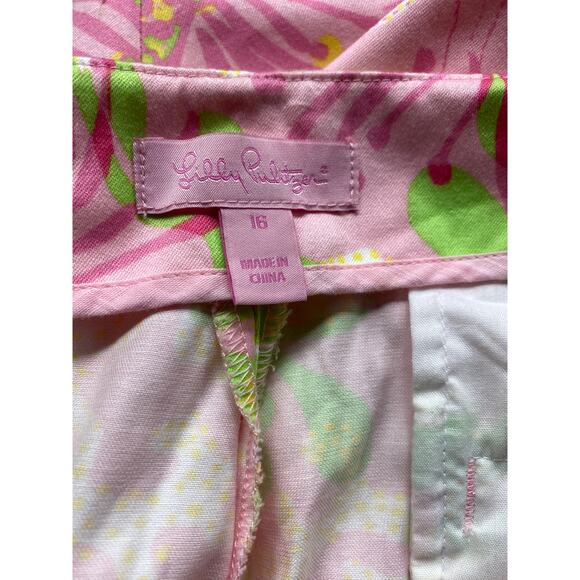 Lilly Pulitzer Resort Bermuda Shorts Pink Green Starfish Size 16 - Picture 4 of 7